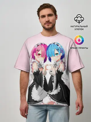 Мужская футболка оверсайз / Re:Zero. Рем и Рам