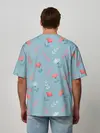 Мужская футболка оверсайз / Цветочки и листики на голубом