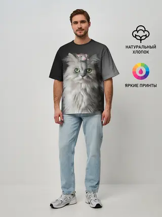 Мужская футболка оверсайз / Кот и мышка
