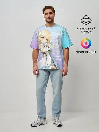 Мужская футболка оверсайз / Genshin Impact Путешественница