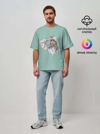 Мужская футболка оверсайз / Billie Eilish Mint Art