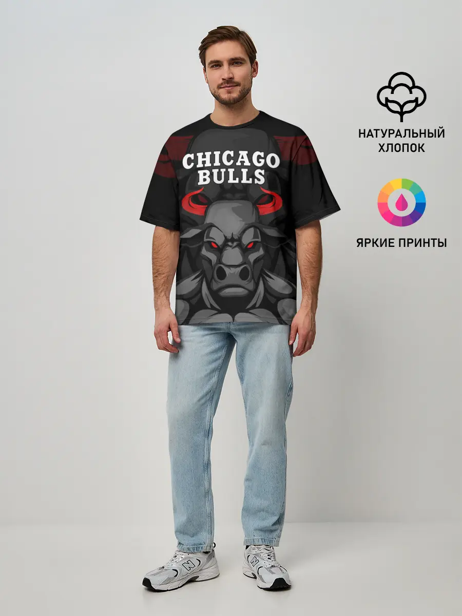 Мужская футболка оверсайз / CHICAGO BULLS ЯРОСТНЫЙ БЫК