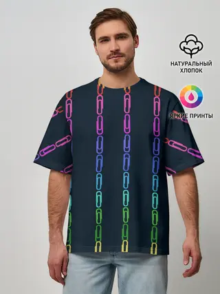 Мужская футболка оверсайз / скрепки