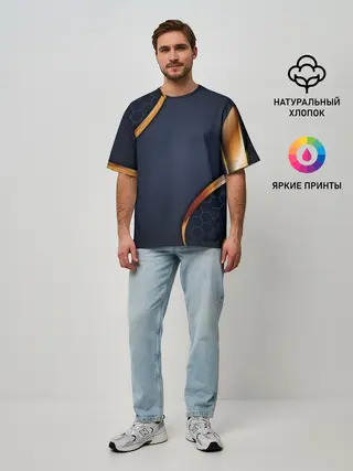 Мужская футболка оверсайз / 3D БРОНЯ ВСТАВКИ ЗОЛОТА