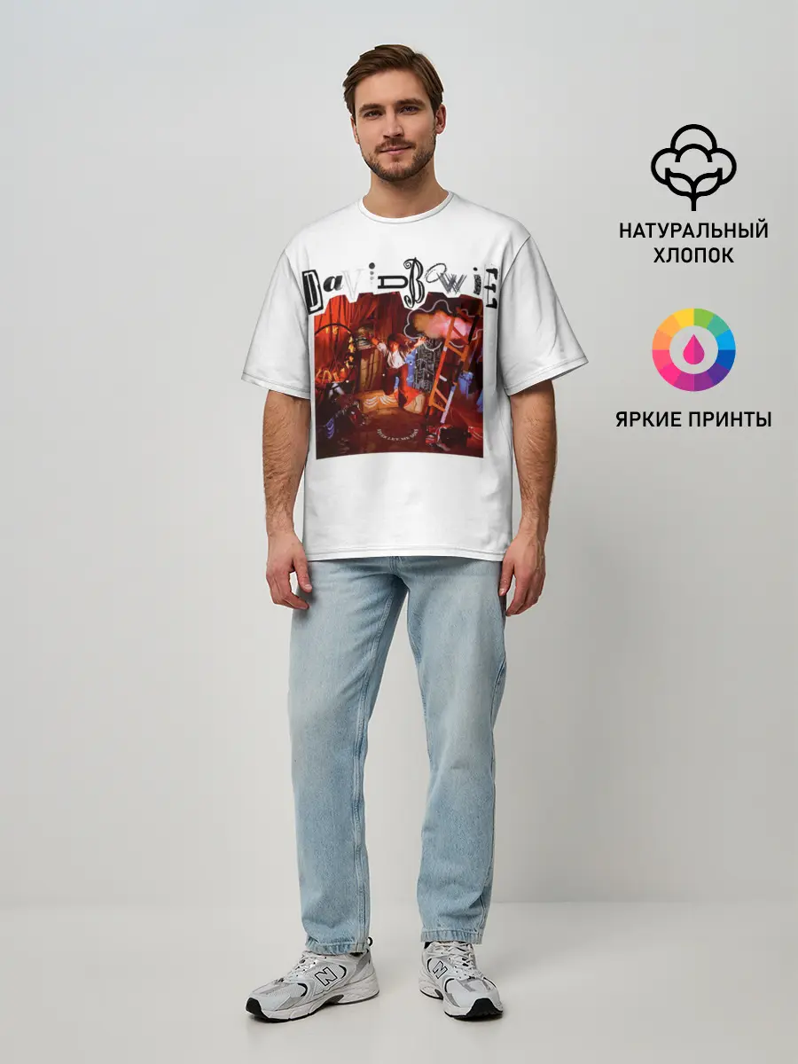 Мужская футболка оверсайз / Never Let Me Down - David Bowie