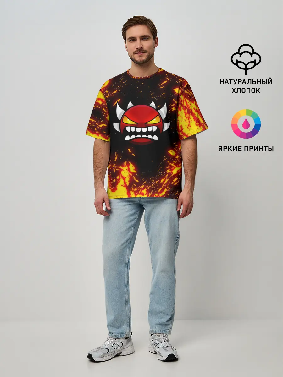 Мужская футболка оверсайз / Geometry Dash | Demon