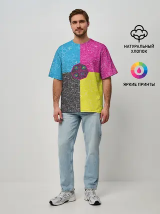 Мужская футболка оверсайз / Октагон на фоне АПВ 4.1.14