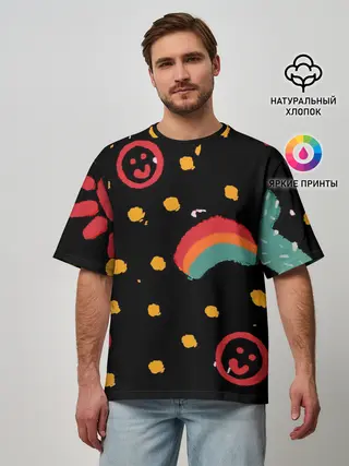 Мужская футболка оверсайз / красочное детство