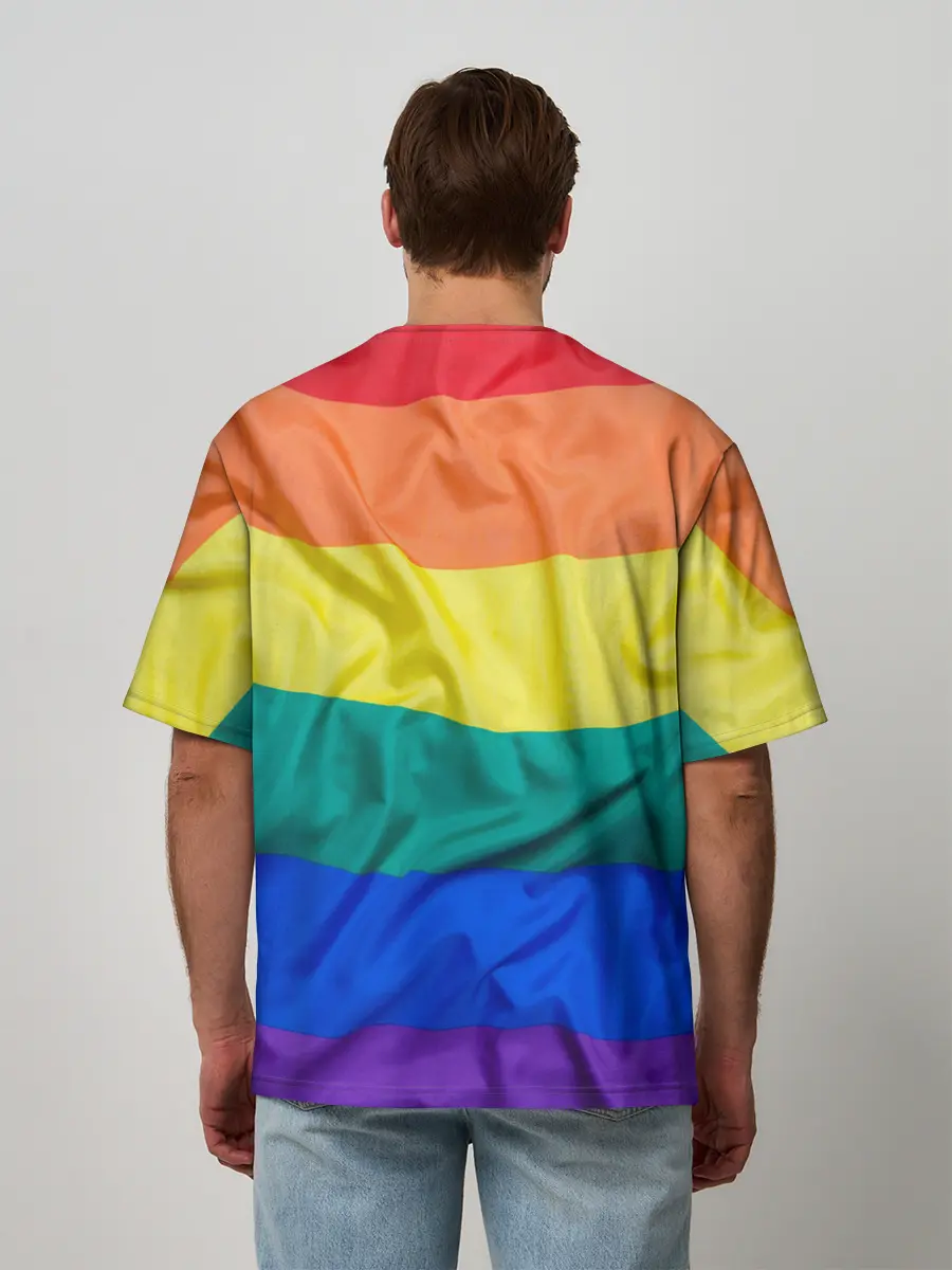Мужская футболка оверсайз / Радуга - мятая ткань полотно