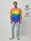 Мужская футболка оверсайз / Радуга - мятая ткань полотно