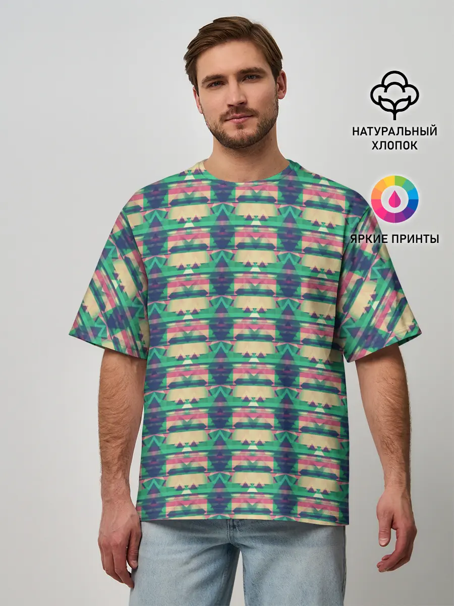 Мужская футболка оверсайз / Геометрический глитч