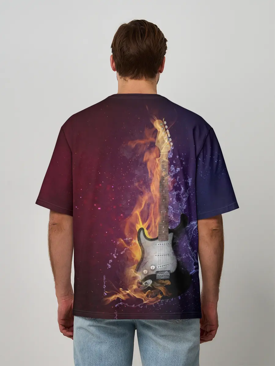 Мужская футболка оверсайз / Гитара - Огонь и вода