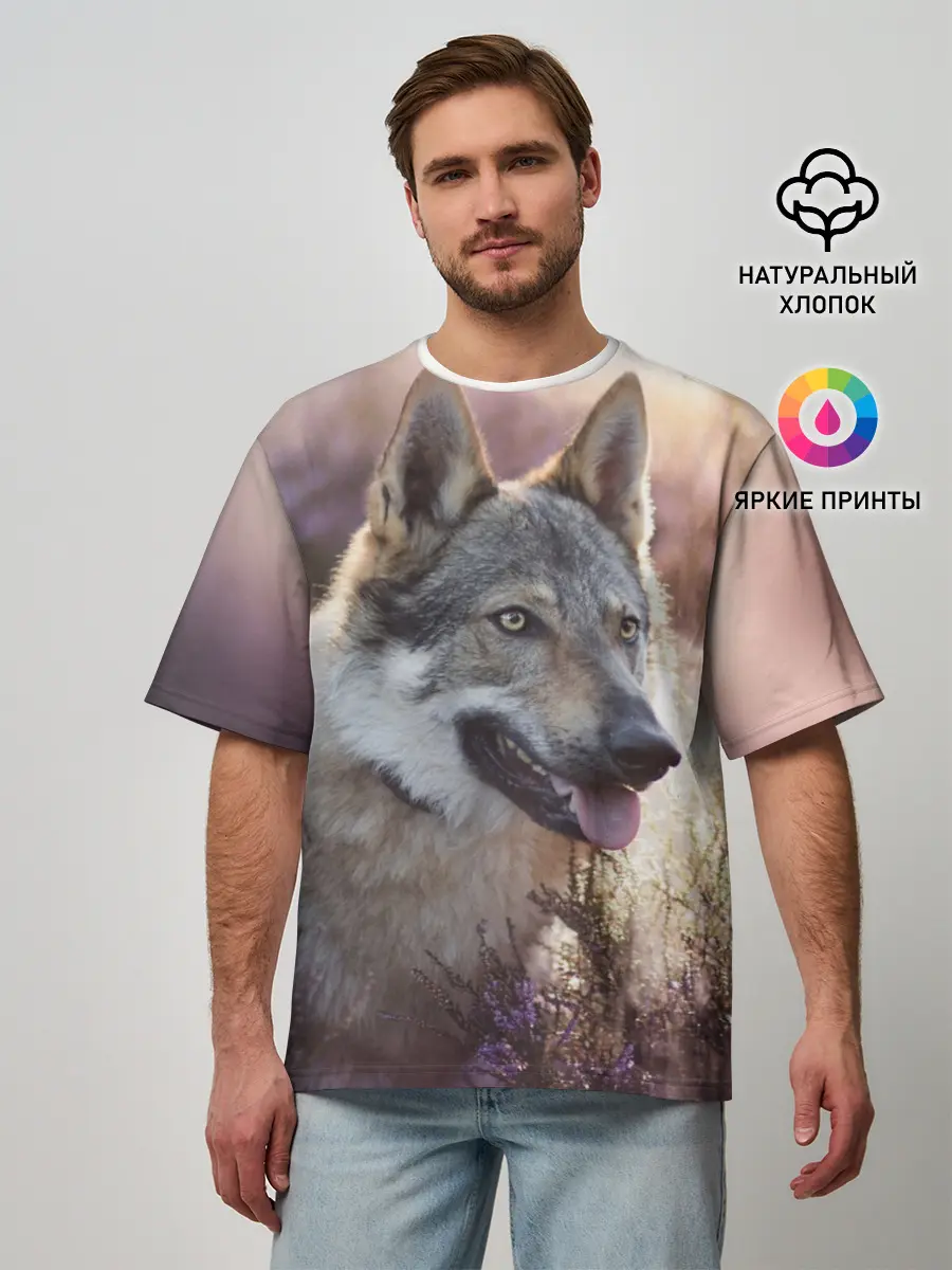 Мужская футболка оверсайз / Волк
