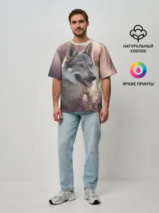 Мужская футболка оверсайз / Волк