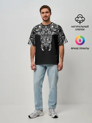 Мужская футболка оверсайз / Узор в стиле маори / полинезия