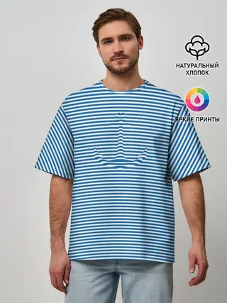 Мужская футболка оверсайз / Тельняшка Якорь