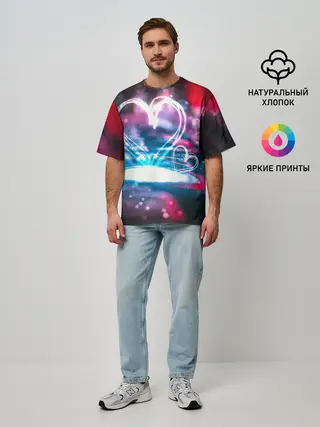 Мужская футболка оверсайз / Неоновое сердце