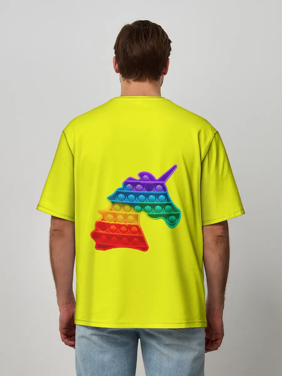 Мужская футболка оверсайз / Pop It единорог радужный