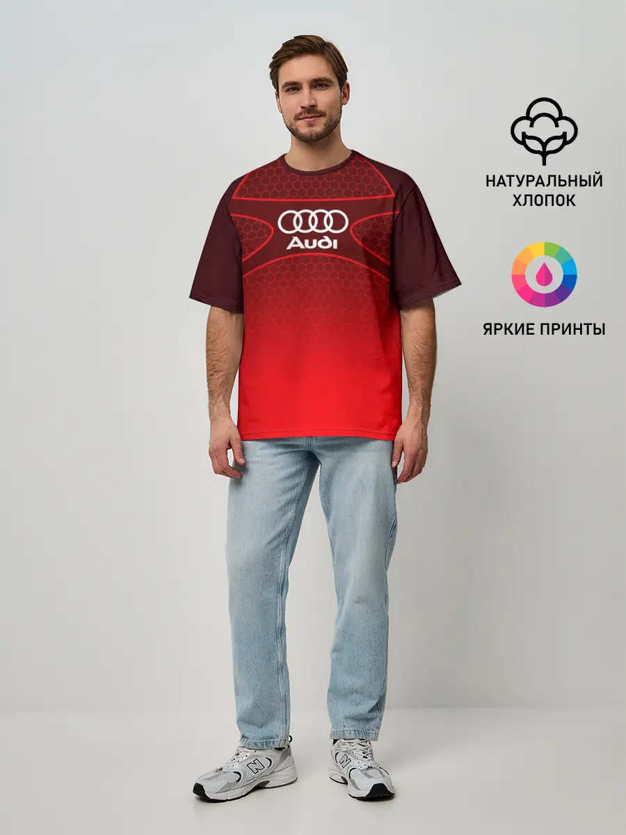 Мужская футболка оверсайз / AUDI красная сетка