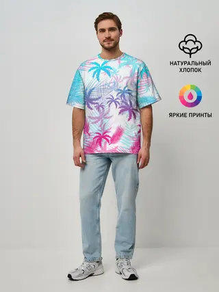Мужская футболка оверсайз / НЕОНОВЫЕ ПАЛЬМЫ