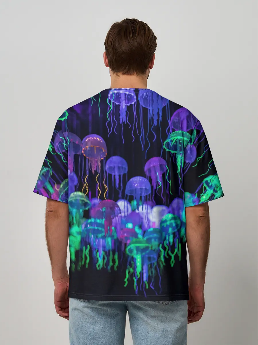 Мужская футболка оверсайз / Неоновые медузы