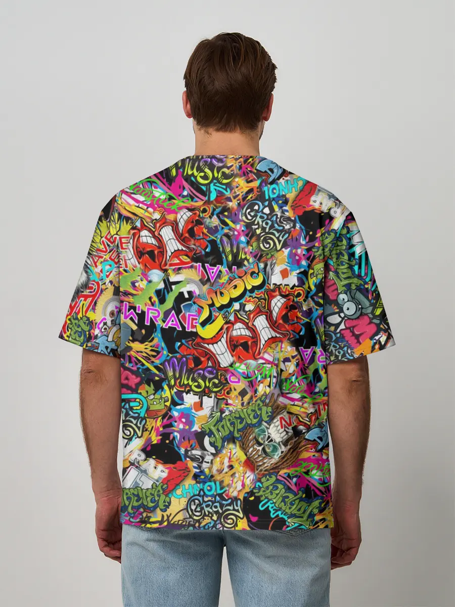 Мужская футболка оверсайз / Граффити. Крейзи мьюзик