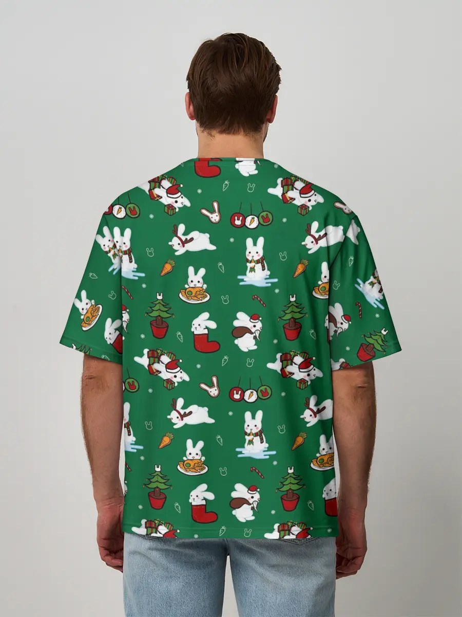 Мужская футболка оверсайз / Новогодний паттерн с зайчиками