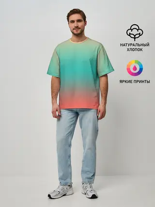 Мужская футболка оверсайз / Красно-бирюзовый градиент