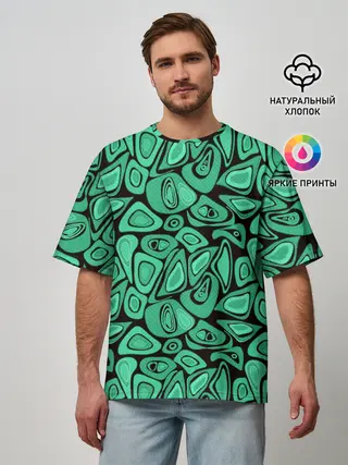 Мужская футболка оверсайз / Зеленый абстрактный узор