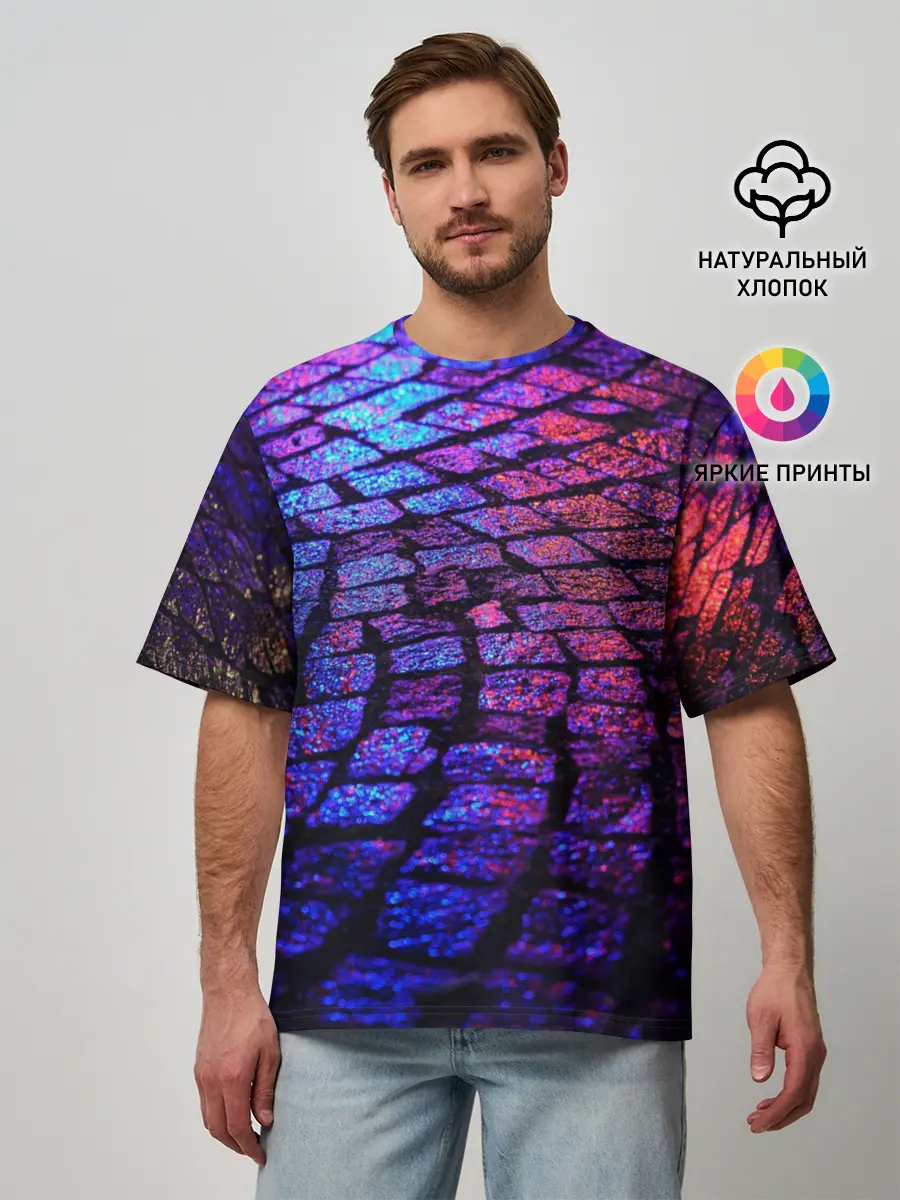 Мужская футболка оверсайз / Мокрый асфальт