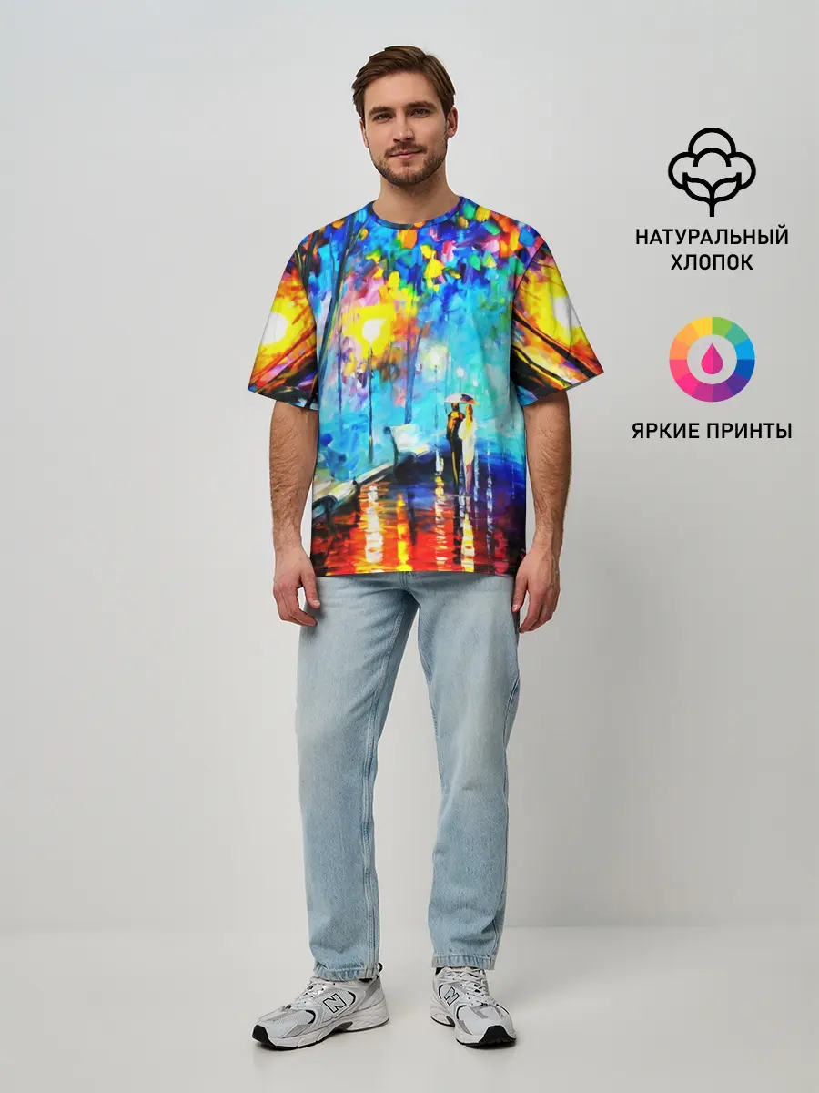 Мужская футболка оверсайз / ВЕЧЕРНЯЯ ПРОГУЛКА