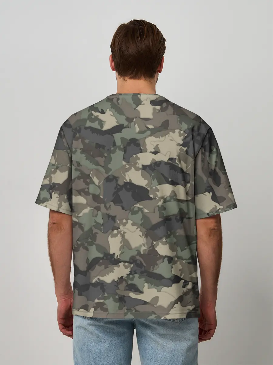 Мужская футболка оверсайз / Камуфляж с толстыми котами