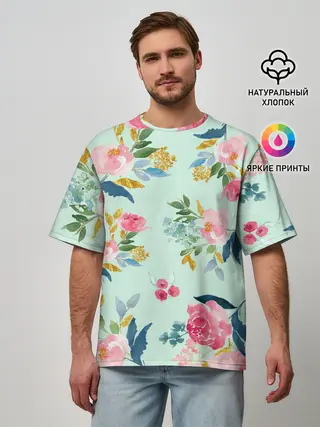 Мужская футболка оверсайз / Цветы