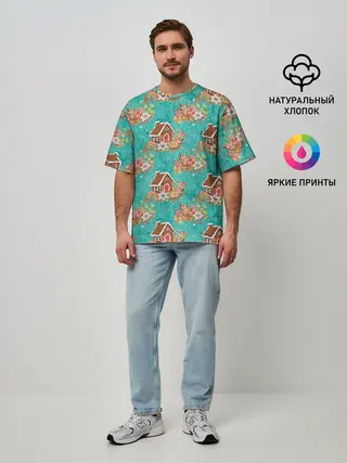 Мужская футболка оверсайз / Рождественские пряники паттерн