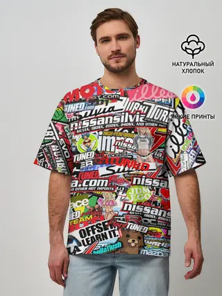 Мужская футболка оверсайз / Cars Stickerbombing