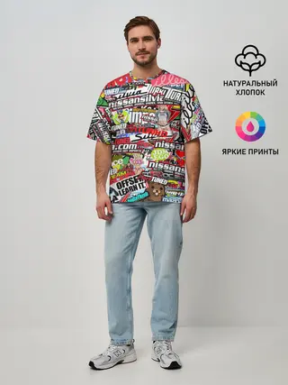 Мужская футболка оверсайз / Cars Stickerbombing