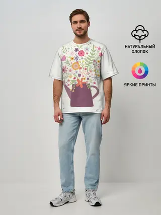 Мужская футболка оверсайз / Цветы в чайнике