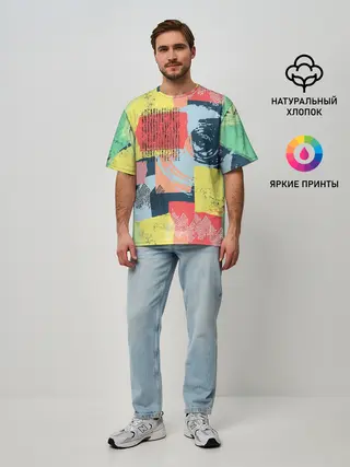 Мужская футболка оверсайз / Желто-зеленый тай-дай