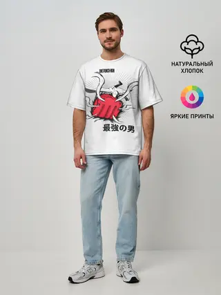 Мужская футболка оверсайз / Удар лысого плаща One Punch-Man