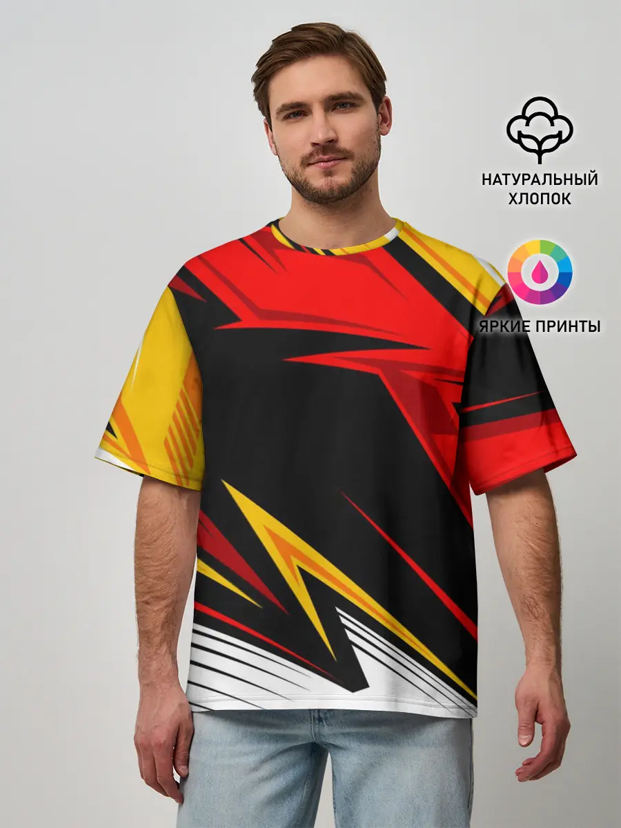 Мужская футболка оверсайз / КРАСНО-ЖЕЛТЫЙ СПОРТ | SPORT
