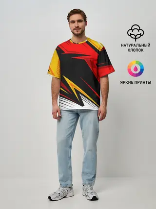 Мужская футболка оверсайз / КРАСНО-ЖЕЛТЫЙ СПОРТ | SPORT