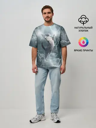 Мужская футболка оверсайз / Грозовой кошак.