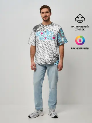 Мужская футболка оверсайз / Игра в кальмара Неон