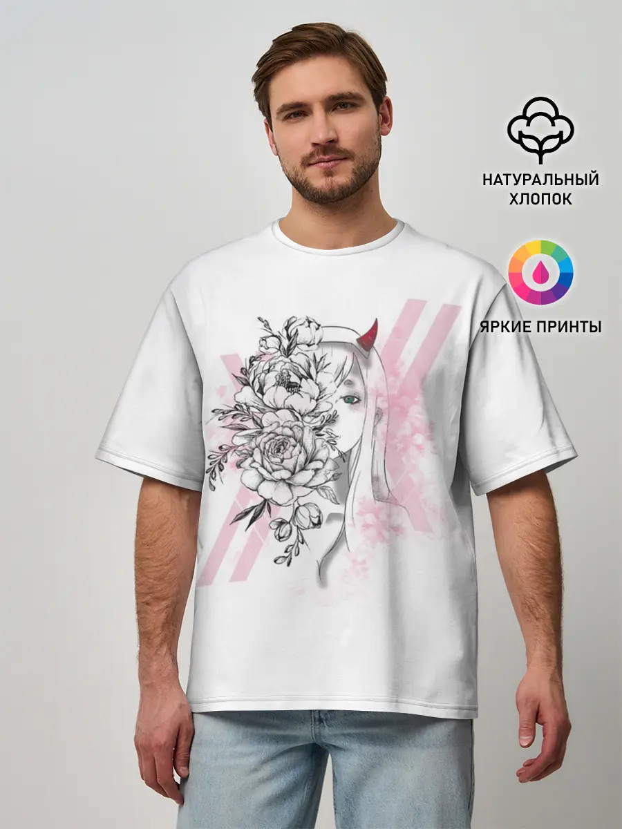 Мужская футболка оверсайз / Zero Two Roses