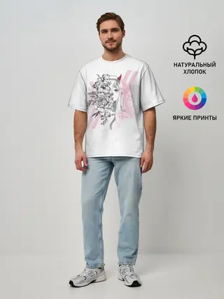 Мужская футболка оверсайз / Zero Two Roses