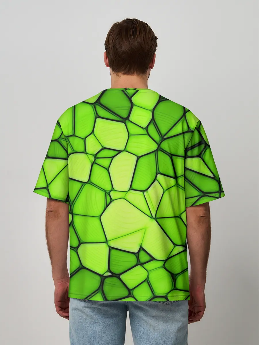 Мужская футболка оверсайз / Зеленая мозаика