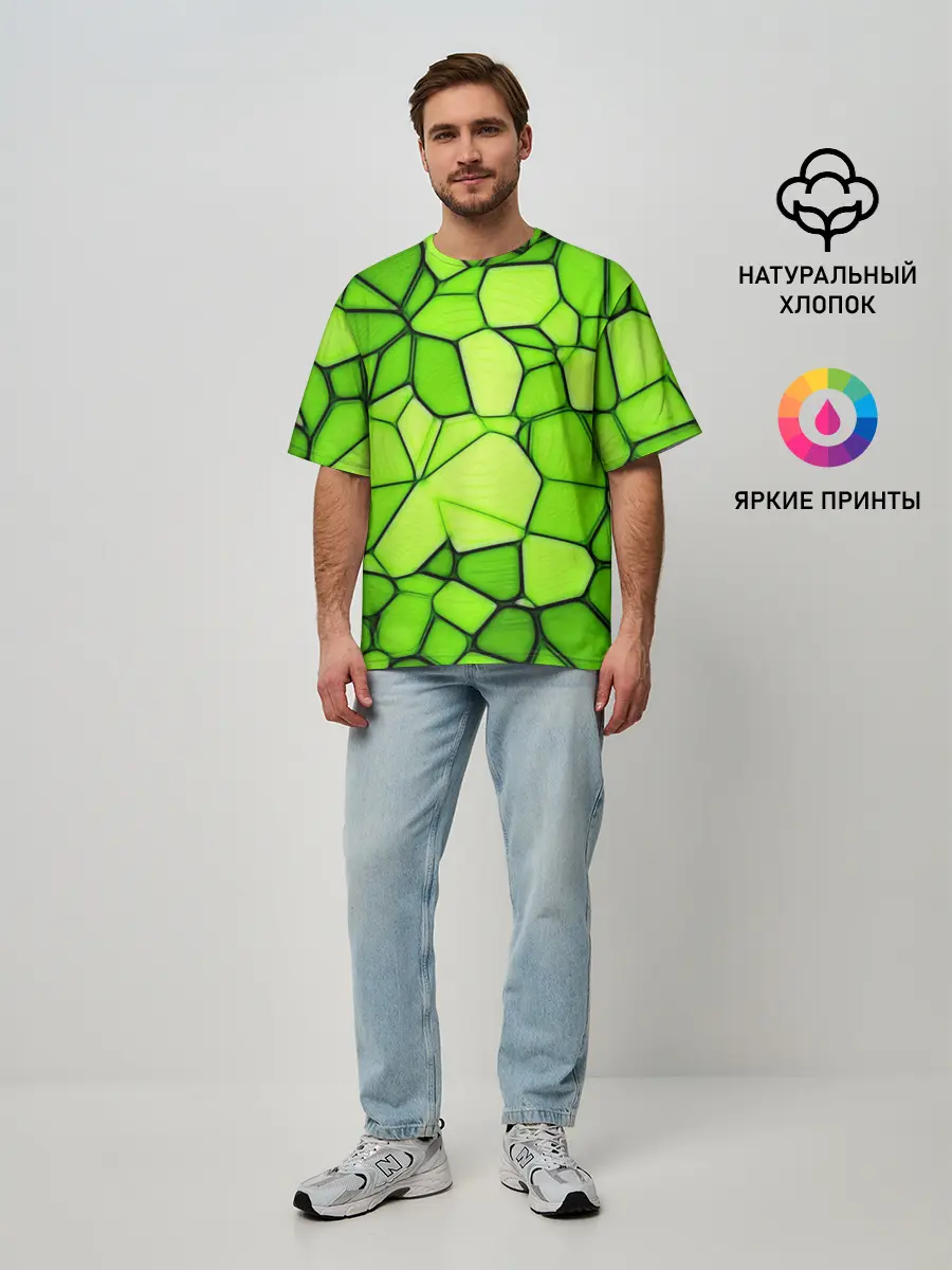 Мужская футболка оверсайз / Зеленая мозаика