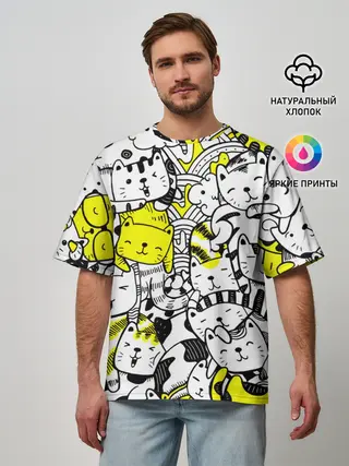 Мужская футболка оверсайз / Котики