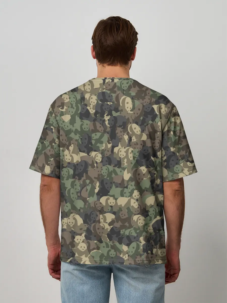 Мужская футболка оверсайз / Камуфляж с пандами
