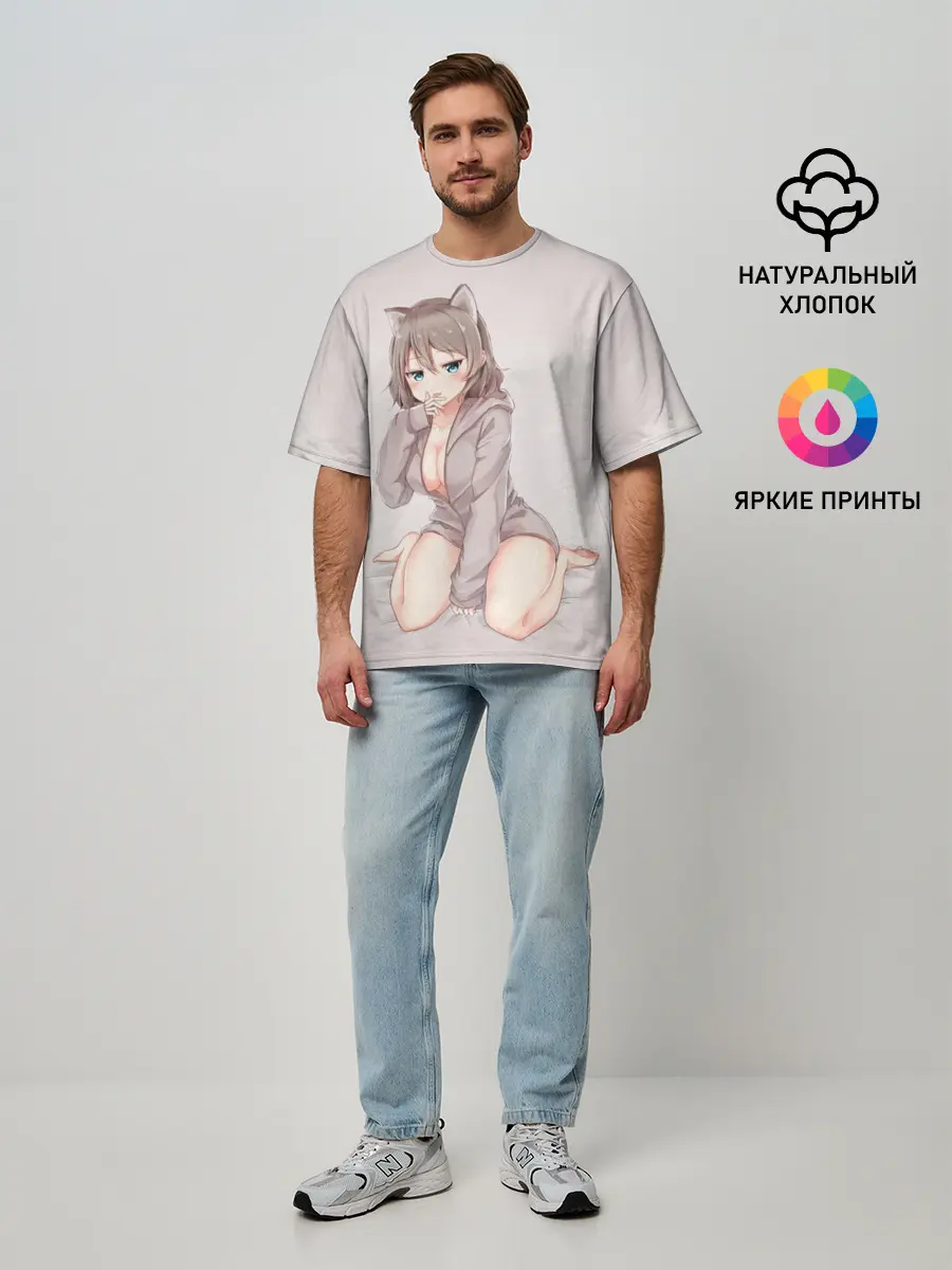 Мужская футболка оверсайз / Аниме котёнок